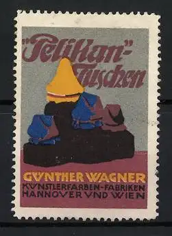 Reklamemarke Pelikan Tuschen, Günther Wagner, Künstlerfarben-Fabriken Hannover, Fläschchen