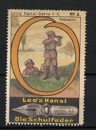 Reklamemarke Leo`s Hansi Die Schulfeder, Pfadfinder auf einem Berg, Buchstabe O, Bild 3