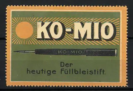 Reklamemarke KO-MIO - der heutige Füllbleistift, Bleistift und Firmenlogo