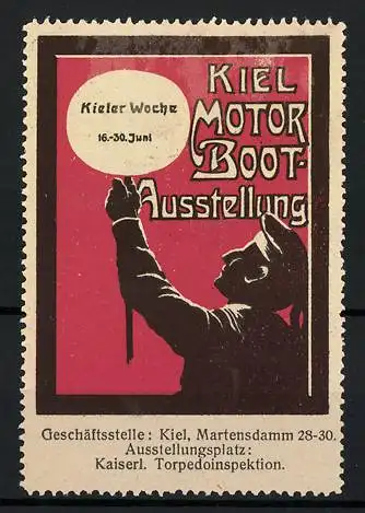 Reklamemarke Kiel, Motorboot-Ausstellung & Kieler Woche, Matrose hält einen Lampe