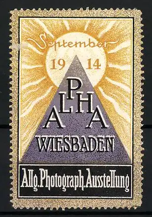 Reklamemarke Wiesbaden, Allg. Photograph. Ausstellung ALPHA 1914, Messelogo