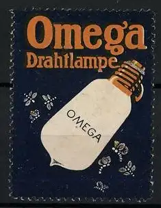 Reklamemarke Omega Drahtlampe, Glühstrumpf