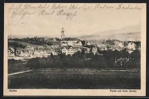 AK Aalen, Teilansicht mit Kirche und Fernblick