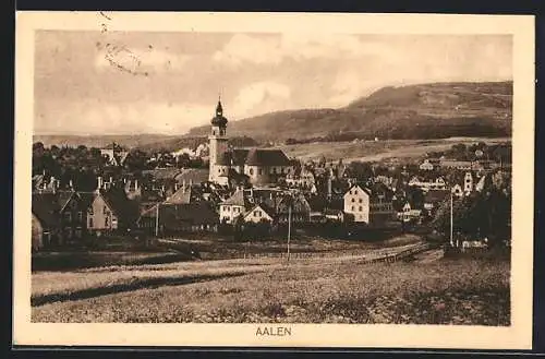 AK Aalen, Teilansicht mit Kirche und Bergblick