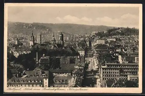 AK Stuttgart, Blick vom Bahnhofturm auf die Königstrasse