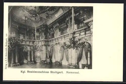 AK Stuttgart, Königliches Residenzschloss, Blick in den Mamorsaal