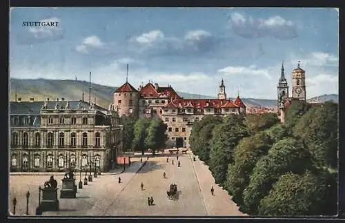 AK Stuttgart, Altes Schloss mit Strasse aus der Vogelschau