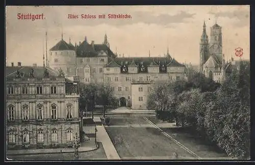 AK Stuttgart, Altes Schloss mit Stiftskirche