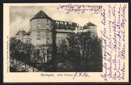 AK Stuttgart, Altes Schloss von oben
