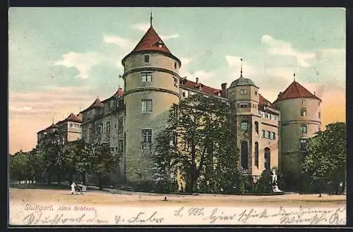 AK Stuttgart, Altes Schloss, Strassenansicht