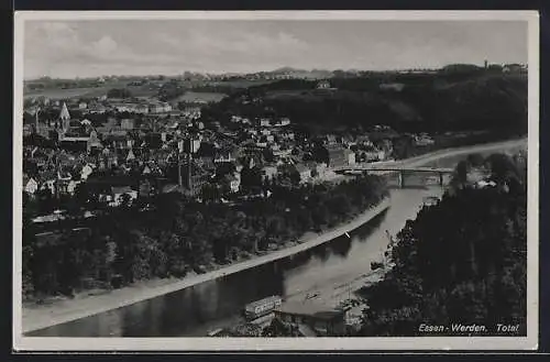 AK Essen-Werden, Blick über Fluss und Dächer