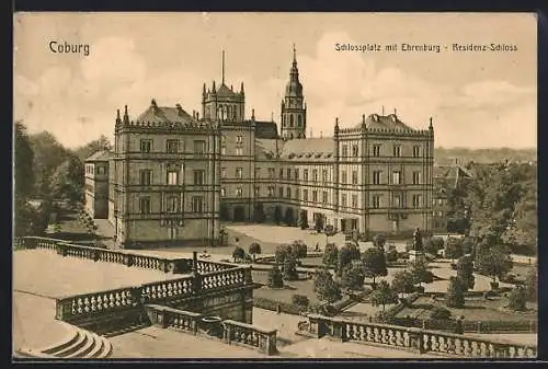 AK Coburg, Schlossplatz mit Ehrenburg, Residenz Schloss