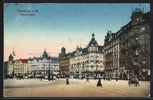 AK Frankfurt, Szene am Bahnhofsplatz, Strassenbahn