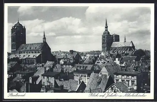 AK Stralsund, Blick auf Jakobi- und Nikolaikirche