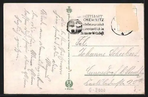 AK Chemnitz, Handelskammer, Hauptbahnhof, Gewerbe-Akademie, Schloss Augustusburg, Schlossteich, Rathaus