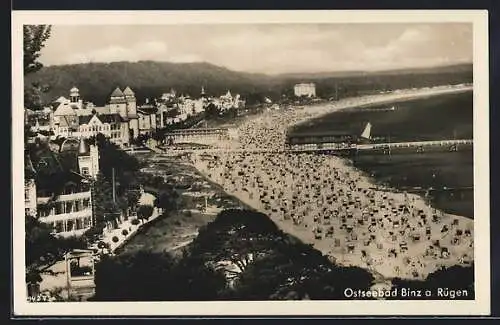 AK Binz a. Rügen, Strandbad und Seebrücke aus der Vogelschau