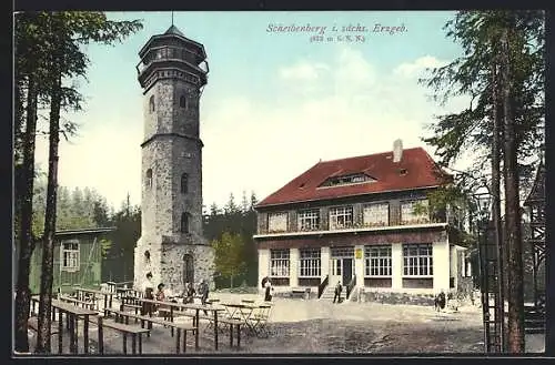 AK Scheibenberg i. Erzgeb., Gasthaus mit Aussichtsturm