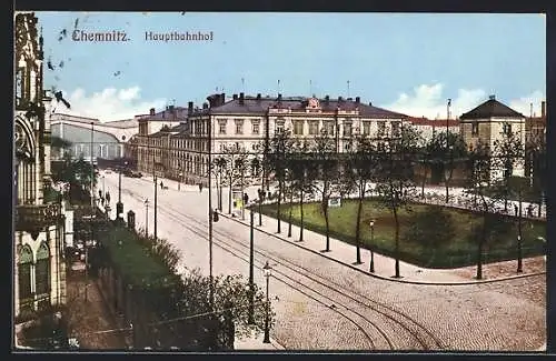 AK Chemnitz, Strassenpartie am Hauptbahnhof