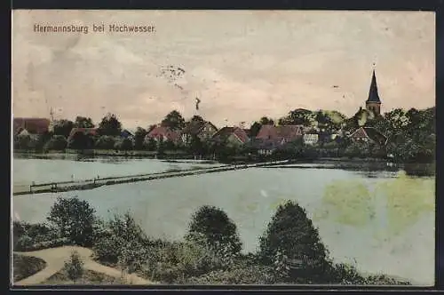 AK Hermannsburg, Ortsansicht bei Hochwasser