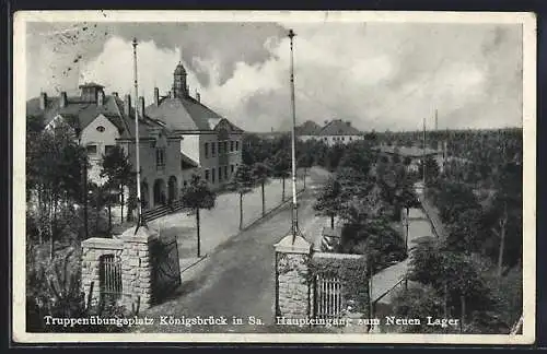 AK Königsbrück in Sa., Truppenübungsplatz, Haupteingang zum Neuen Lager