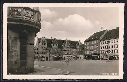 AK Torgau, Markt mit Geschäften