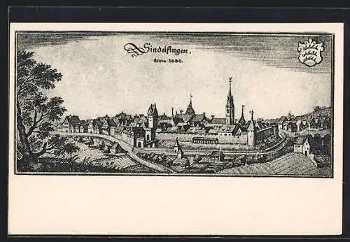 AK Sindelfingen, Panorama nach Merin Anno 1650