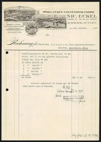 Rechnung Kaiserslautern 1940, Nic. Eckel GmbH, Möbel-, Türen. & Fenster-Fabrik, Die Zwei Werke und die Geschäftsstelle