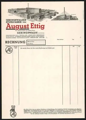 Rechnung Geringswalde /Sachsen, August Ettig, Stuhlfabrik, Ansichten von Norden und Süden des Werksgeländes