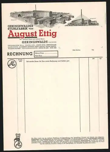 Rechnung Geringswalde /Sachsen, August Ettig, Stuhlfabrik, Ansicht von Norden und Süden des Werksgeländes