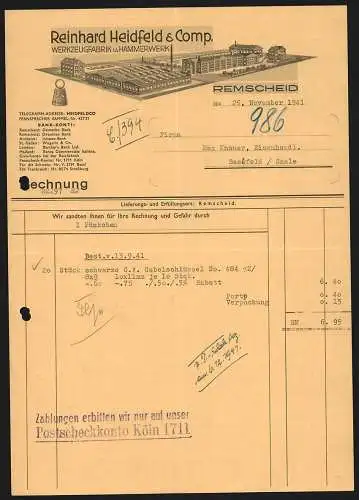 Rechnung Remscheid 1941, Reinhard Heidfeld & Comp., Werkzeugfabrik und Hammerwerk, Modellansicht des Betriebsgeländes