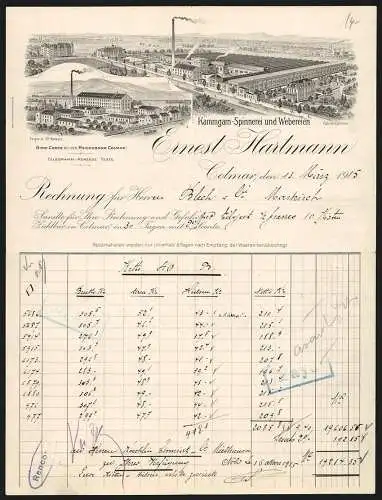 Rechnung Colmar 1915, Ernest Hartmann, Kammgarn-Spinnerei und Webereien, Hauptwerk und Fabrik St. Kreuz