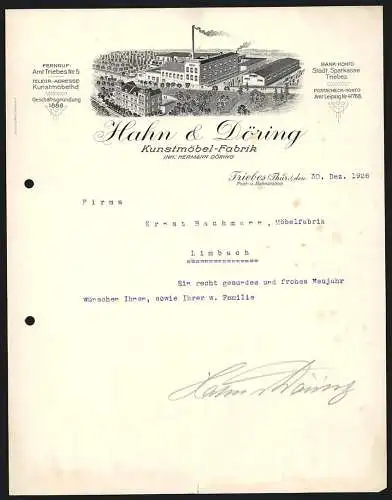 Rechnung Triebes /Thür. 1926, Hahn & Döring, Kunstmöbel-Fabrik, Das Geschäftsgelände mit Fabrik- und Lagerhalle