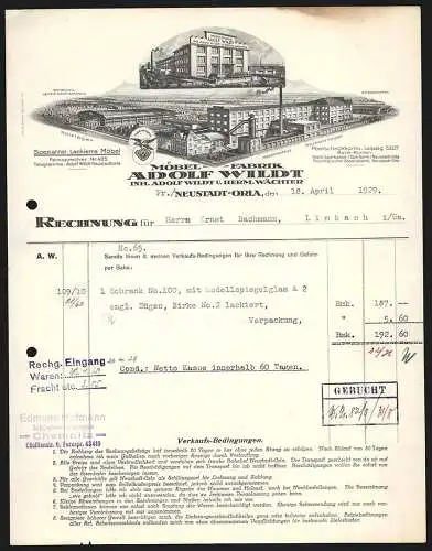 Rechnung Neustadt-Orla 1929, Adolf Wildt, Möbelfabrik, Das Betriebsgelände mit Holzlager, Maschinenhaus, Trockenanlagen