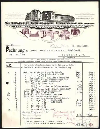 Rechnung Limbach /Sa. 1930, C. Adolf Kresse, Werkzeugfabrik, Betriebs- und Produktansicht