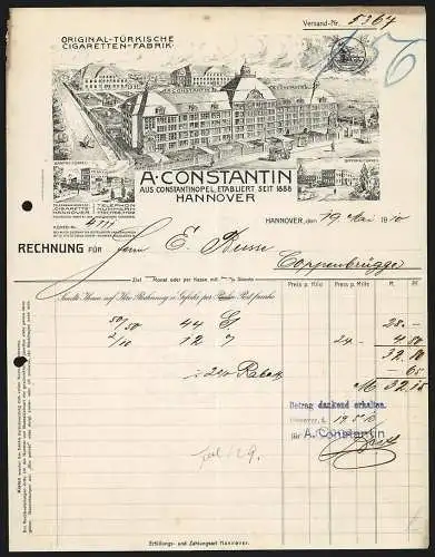 Rechnung Hannover 1910, A. Constantin, Türkische Cigaretten-Fabrik, Das Hauptwerk und Niederlassungen in der Türkei