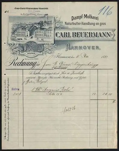 Rechnung Hannover 1897, Carl Beuermann, Dampf-Molkerei & Naturbutter-Handlung, Blick auf die Geschäftsstelle