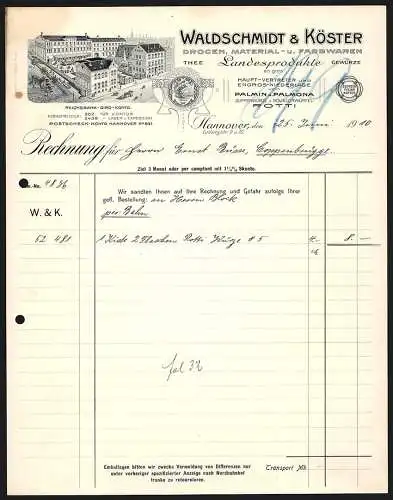 Rechnung Hannover 1910, Waldschmidt & Köster, Drogen, Material- und Farbwaren, Die Betriebsstelle mit Lagerhof