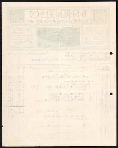 Rechnung Hannover 1916, B. Sprengel & Co., Chocoladen, Cacaos, Cakes, Zuckerwaaren, Kunstansicht der Betriebsstelle