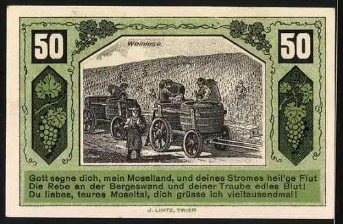 Notgeld Schweich 1921, 50 Pfennig, Verein für Handel und Gewerbe, Weinlese und Moselland