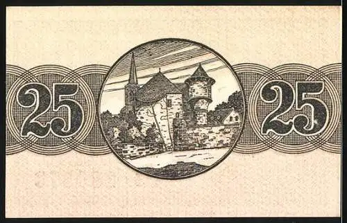 Notgeld Bitburg 1920, 25 Pfennig, Burgmotiv und Stadtwappen