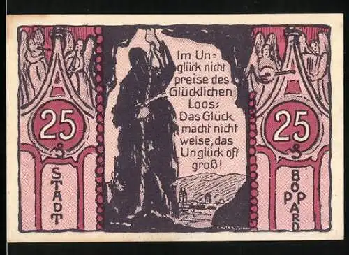 Notgeld Boppard, 1921, 25 Pfennig, Motiv mit Frau und Inschrift Im Unglück nicht preise des Glücklichen Loos