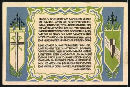 Notgeld Königswinter, 1921, 50 Pfennig, Schriftzug und Landschaft am Rhein