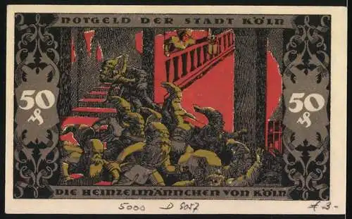 Notgeld Köln 1922, 50 Pfennig, Gutschein über 50 Pfennig, Heinzelmännchen von Köln