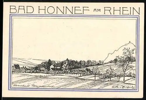 Notgeld Bad Honnef am Rhein, 1921, 50 Pfennige, Landschaftsansicht Rommersdorf und Stadtwappen