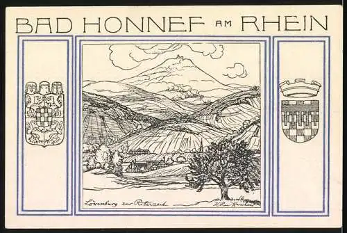 Notgeld Bad Honnef, 1921, 99 Pfennige, mit Stadtwappen und Landschaftszeichnung, Seriennummer 086343