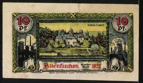 Notgeld Altenkirchen 1921, 10 Pfennig, Zehn Pfennig, Schloss Crottorf, Seriennummer 091252