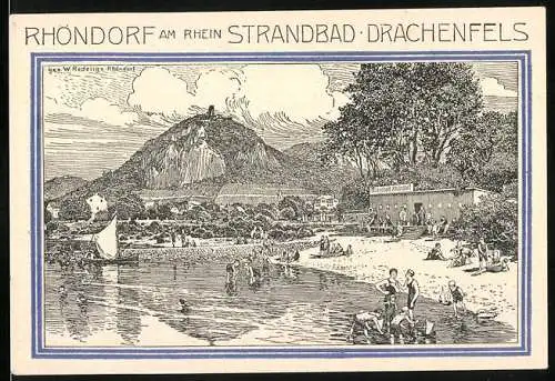 Notgeld Bad Honnef 1921, 50 Pfennig, Rhöndorf am Rhein, Strandbad Drachenfels und Stadtwappen Bad Honnef