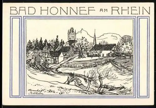 Notgeld Bad Honnef am Rhein, 1921, 50 Pfennig, Landschaftsillustration und Wappen mit Text