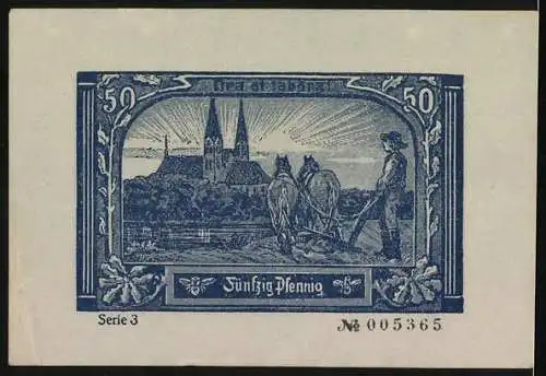 Notgeld Neuruppin, 1921, 50 Pfennig, Schloss, Bauer mit Pflug und Pferden