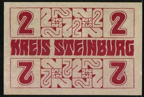 Notgeld Itzehoe, 1918, Zwei Mark, Adler auf Schwert und dekorative Muster